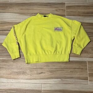 Quiksilver Womens Neon Lime Yellow Logo Sweatshirt Mock Neck Boxy Fit Medium